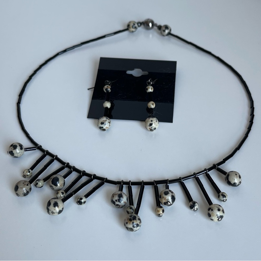 ☀️3/15$ NWOT Unique Beaded Necklace and Dangling Earrings Set